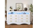 Credenza Merax 120×40×70 Cm, Mobile Bianco Con 6 Cassetti, Cassettiera Con Maniglie Dorate E Striscia Luminosa A Led, Spazio Di Archiviazione Per Soggiorno, Corridoio E Ufficio