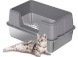 Lettiera Per Gatti, Design A Bordi Alti, Facile Da Pulire, Grigio, 50X35X28Cm