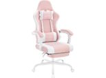 Sedia Da Gioco - Sedia Da Ufficio Ergonomica - Funzione Massaggio - Poggiatesta Regolabile - Supporto Lombare - Poggiapiedi - Girevole Con Rotelle - Rosa/Bianco