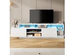 Mobile Tv Merax Con Led E Ante A Battente, Moderno Supporto Tv Con Spazio Di Archiviazione Aperto, Mobile Tv Basso Per Tv Fino A 70 Pollici, Look Legno + Bianco