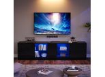 Mobile Tv Merax Con Illuminazione Led Per 65 Pollici, Lavagna Tv In Pino Con 2 Cassetti, Lavagna Tv Moderna Con 1 Mobile, Nero Lucido