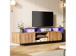 Mobile Tv Merax Con Led E Ante A Battente, Moderno Supporto Tv Con Spazio Di Archiviazione Aperto, Mobile Tv Basso Per Tv Fino A 70 Pollici, Look Legno + Nero