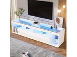 Mobile Tv Merax Led Lucido Con Telecomando, Lavagna Tv Con Cornice E 2 Cassetti, Supporto Tv Con Vetro Temperato, Adatto Per 70 Pollici, Bianco