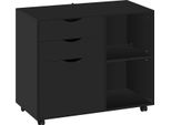 Cartella Mobile - Contenitore A Rotelle Con 3 Cassetti - Con Rotelle - Sistema Di Archiviazione A Sospensione Regolabile - Legno - 80 X 69,5 X 39,5 Cm - Nero