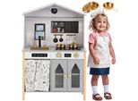 Cucina Da Gioco Per Bambini Merax Con Design A Casetta, In Legno E Plastica, Con Accessori E Funzioni Interattive, Per Bambini A Partire Dai 3 Anni, Grigio