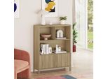 Cassettiera 'Lukkodso' 103 X 80 X 28 Cm Credenza A 2 Ante E 5 Scomparti In Legno Di Quercia, Rustico