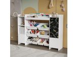 Fortuna Lai Scaffale Per Bambini Scaffale Per Bambini Con 8 Contenitori, 4 Scomparti Aperti, 3 Scomparti Per Armadi, Scaffale Per Bambini Per Asilo Nido, Scuola Materna, 137 X 30 X 94,5 Cm, Bianco