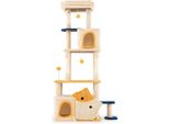 Costway Tiragraffi Grande, Design A Forma Di Pesce, Albero Per Gatti Con Sedile In Peluche, Piattaforma, 2 Grotte, Pallina E Tiragraffi In Sisal Activity Tree Tiragraffi Per Gatti In Legno Beige