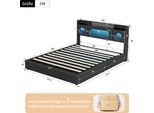 Letto Imbottito Fortuna Lai 160X200 Con Usb E Tipo C, Letto A Molle Con Rete A Doghe, Letto Per Ragazzi Con Led, Letto Contenitore Idraulico Letto Matrimoniale, Similcuoio, Nero