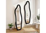 Fortuna Lai Specchio A Figura Intera 140 X 45 Cm, Specchio Da Appoggio A Forma Di Onda, Specchio Da Parete, Specchio Da Pavimento Per Camera Da Letto, Ingresso, Corridoio, Cornice In Legno Rivestita In Flanella - Nero