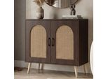 Cassettiera HWC-P51, Madia Con Ante Credenza Vani Portaoggetti, Poly Rattan Mdf Melamina 79X80X40Cm ~ Aspetto Noce