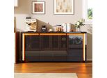 Credenza Fortuna Lai Nera Lucida Con Led, Mobile Tv, Cassettiera Con 4 Armadi E 2 Cassetti, 160X35X75 Cm, Vetrina, Nero