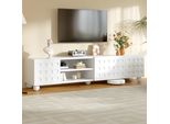 Mobiletto Tv Merax Mobiletto Tv Basso Con 3 Ante E 5 Gambe, Ante Con Design Stampato, Supporto Tv Per Tv Fino A 80 Pollici, Bianco