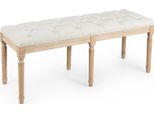 Panca Da Ingresso Francese Costway, Panca Da Letto Imbottita Con Gambe In Legno Massiccio Di Gomma, Panca Da Corridoio Vintage, Panca Imbottita, 120X40X49 Cm