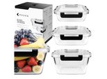 Set Di 3 Contenitori In Vetro Per Alimenti - 640 Ml, 1050 Ml E 1800 Ml Con Coperchi Elastici - Senza Bpa, Lavabili In Lavastoviglie