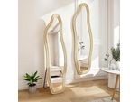 Fortuna Lai Specchio A Figura Intera 140 X 45 Cm, Specchio Da Appoggio A Forma Di Onda, Specchio Da Parete, Specchio Da Pavimento Per Camera Da Letto, Ingresso, Corridoio, Cornice In Legno Rivestita In Flanella - Oro