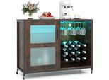 Armadio Per Vini Costway Con Illuminazione A Led, Mobile Bar Con Rotelle, Ripiani, Portabicchieri E Bottiglie, Telecomando, Mobile Da Cucina, Credenza