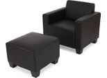 Poltrona Lounge Modulare Con Pouf Lyon, Finta Pelle ~ Nero