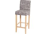 Sgabello Da Bar HWC-C33, Sgabello Da Bancone, Legno Certificato Mvg ~ Scritte, Grigio, Gambe Leggere, Tessuto/Tessuto