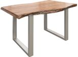 MASSIVMOEBEL24 | Freeform 5 Tavolo Da Pranzo In Legno Di Acacia - Laccato Natur / Gambe In Ferro - Argento Mat 140X90X77