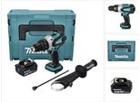 Trapano Avvitatore A Percussione A Batteria Makita Dhp 458 T1J 18 V 91 Nm + 1X Batteria 5,0 Ah + Makpac - Senza Caricabatterie