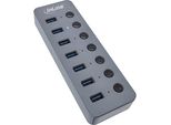 Hub Inline® 35395D Inline® Usb 3.2 Gen.1, 7 Porte, Con Interruttore, Alluminio, Grigio, Con Alimentatore