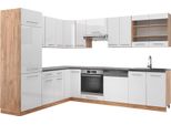 Vicco Cucina Angolare Completa Fame-Line, 227 X 287 Cm , Pt Antracite, Bianco Lucido/Oro Power Oak