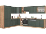 Vicco Cucina Angolare Completa Fame-Line, 257 X 347 Cm Senza Piano Di Lavoro, Quercia Verde-Oro Country/Oro Power