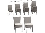 Set Di 2 Sedie In Poly Rattan HWC-G19, Sedia Da Balcone E Da Giardino, Impilabili ~ Grigio, Cuscini Crema