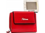 Peterson | Portafoglio Piccolo Da Donna, In Pelle Naturale, Con Bottoni A Pressione E Zip, Nero, Rosso, 13X11 Cm