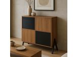 Cassettiera HWC-O40, Credenza Credenza Alta Con Ante Vani Portaoggetti, Mdf Metallo Melaminico 94X79X40Cm ~ Naturale