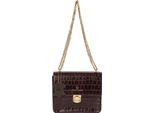 Marc Picard Pelle Borsa A Tracolla Croco Shoulder Bag With Lock Brown Marrone Scuro
