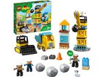 LEGO 10932 DUPLO Baustelle mit Abrissbirne, Spielzeug mit Baustellenfahrzeugen wie LKW, Kran und Bagger, Motorikspielzeug für Kinder ab 2 Jahre