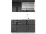 Vicco Cucina Completa Fame-Line, 140 Cm Senza Piano Di Lavoro, Antracite Lucido/Bianco/Bianco