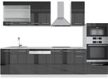 Vicco Cucina Componibile Fame-Line, 300 Cm Con Armadio Alto, Pt Marmo, Antracite Lucido/Bianco