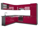 Vicco Cucina Angolare Completa R-Line, 287 X 60 Cm , Pl Antracite, Rosso Lucido/Antracite/Antracite