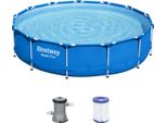 Set Per Piscina Bestway® Steel Pro™ Frame Con Pompa Filtro Ø 396 X 84 Cm, Blu, Rotondo