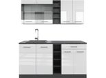 Vicco Cucina Completa R-Line, 160 Cm , Pt Antracite, Bianco Lucido/Antracite