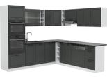 Vicco Cucina Angolare Completa R-Line, 237 X 247 Cm , Pt Antracite, Antracite Casa Di Campagna/Bianco