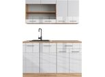 Vicco Cucina Monoblocco R-Line, 140 Cm , Pt Rovere, Bianco Lucido/Oro Power Oak