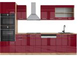 Vicco Cucina Componibile R-Line, 300 Cm Con Armadio Alto, Pl Rovere, Rosso Lucido/Rovere Dorato/Quercia Dorata