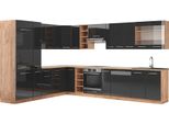 Vicco Cucina Angolare Completa Fame-Line, 257 X 347 Cm Senza Piano Di Lavoro, Antracite Lucido/Oro Power Oak