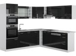 Vicco Cucina Angolare Completa R-Line, 237 X 247 Cm Senza Piano Di Lavoro, Nero Lucido/Bianco