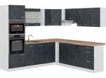 Vicco Cucina Angolare Completa R-Line, 237 X 247 Cm Pt Rovere, Nero Cemento/Bianco