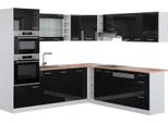 Vicco Cucina Angolare Completa R-Line, 237 X 247 Cm , Pt Rovere, Nero Lucido/Bianco