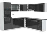 Vicco Cucina Angolare Completa R-Line, 237 X 247 Cm , Pt Antracite, Antracite Lucido/Bianco