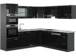 Vicco Cucina Angolare Completa R-Line, 237 X 247 Cm , Pt Marmo, Nero Lucido/Antracite