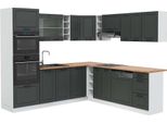 Vicco Cucina Angolare Completa R-Line, 237 X 247 Cm , Pt Rovere, Antracite Casa Di Campagna/Bianco