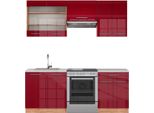 Vicco Cucina Componibile Fame-Line, 200 Cm , Pt Marmo, Bordeaux Lucido/Rovere Dorato