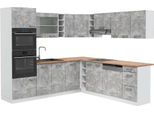 Vicco Cucina Angolare Completa R-Line, 237 X 247 Cm , Pt Rovere, Cemento/Bianco